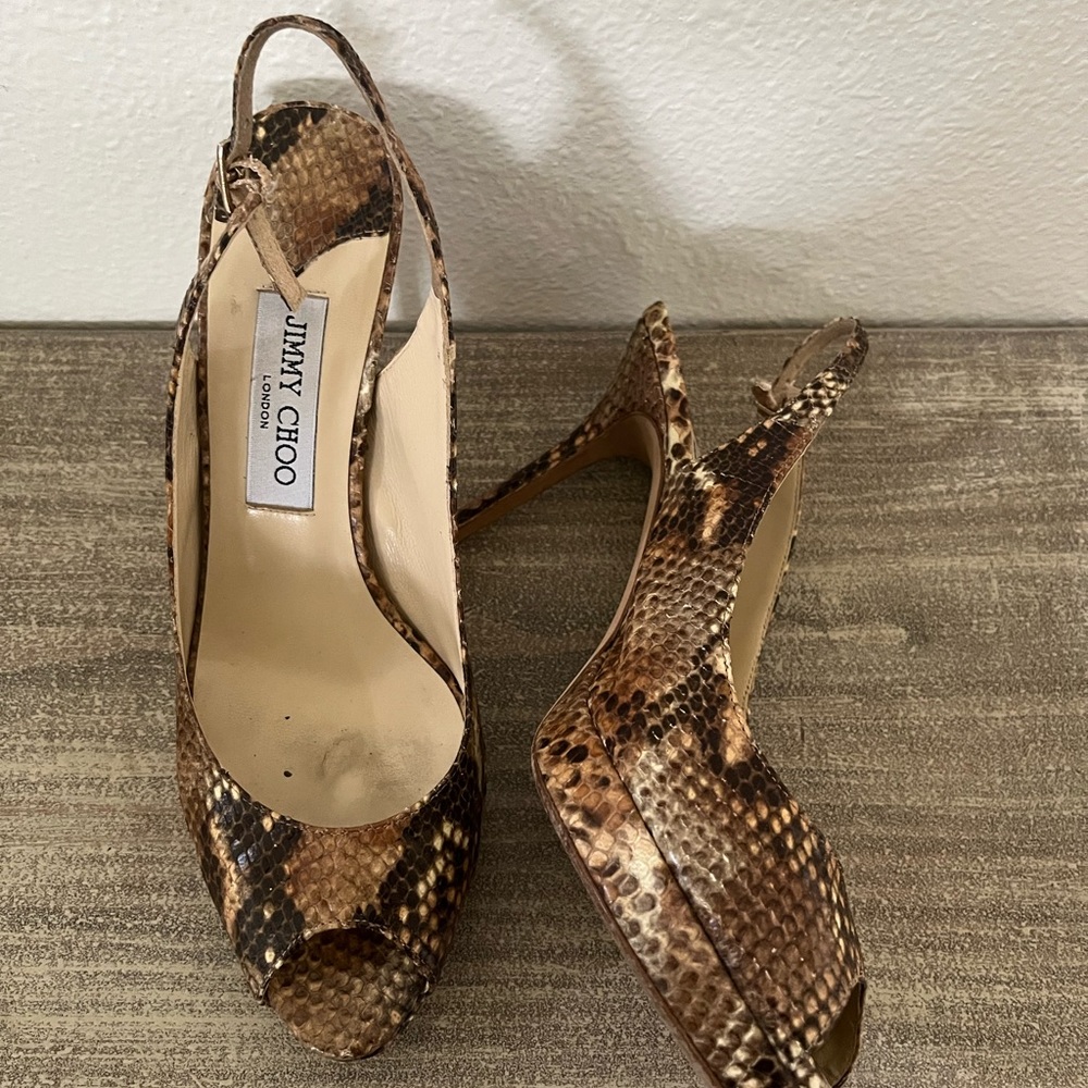 Jimmy Choo Python Snake Peep Toe Heels - image 4